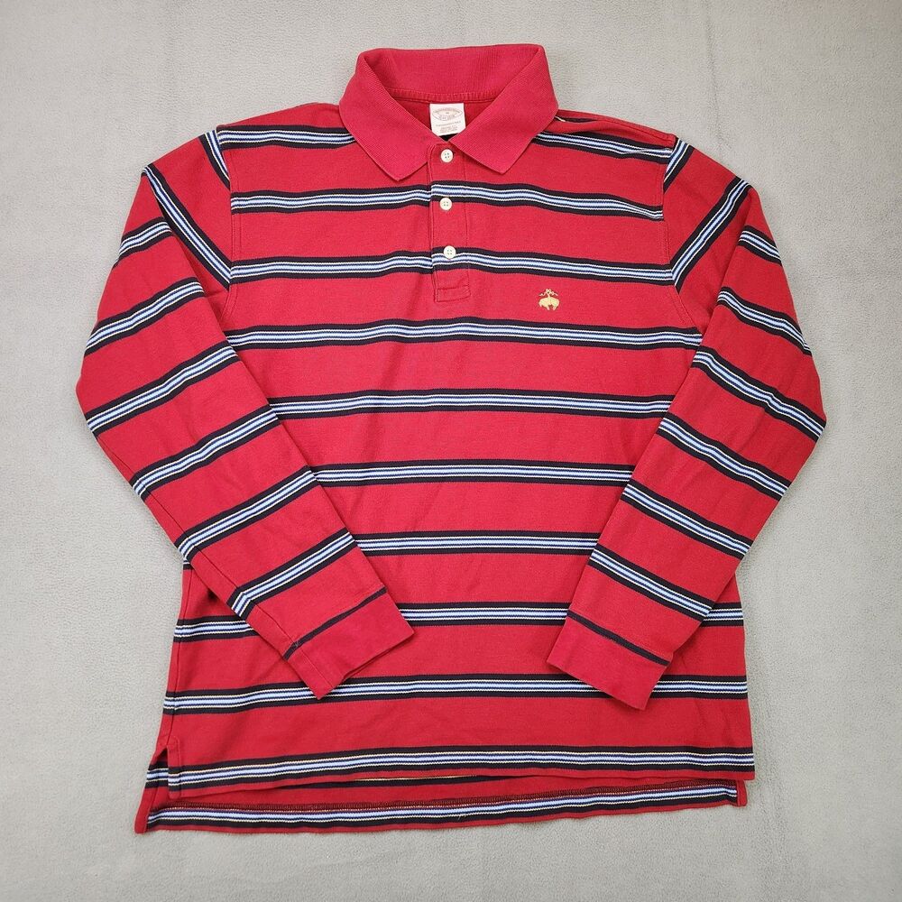 Brooks Brothers Long Sleeve Performance Polo Shirt Men's M‎ Red Striped 90's Y2K